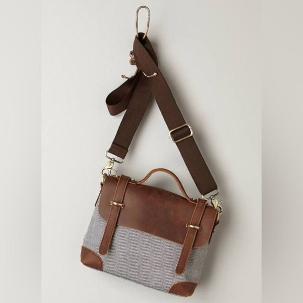 Jesslyn Blake Leather Canvas Crossbody Satchel Brown Convertible Messenger Bag